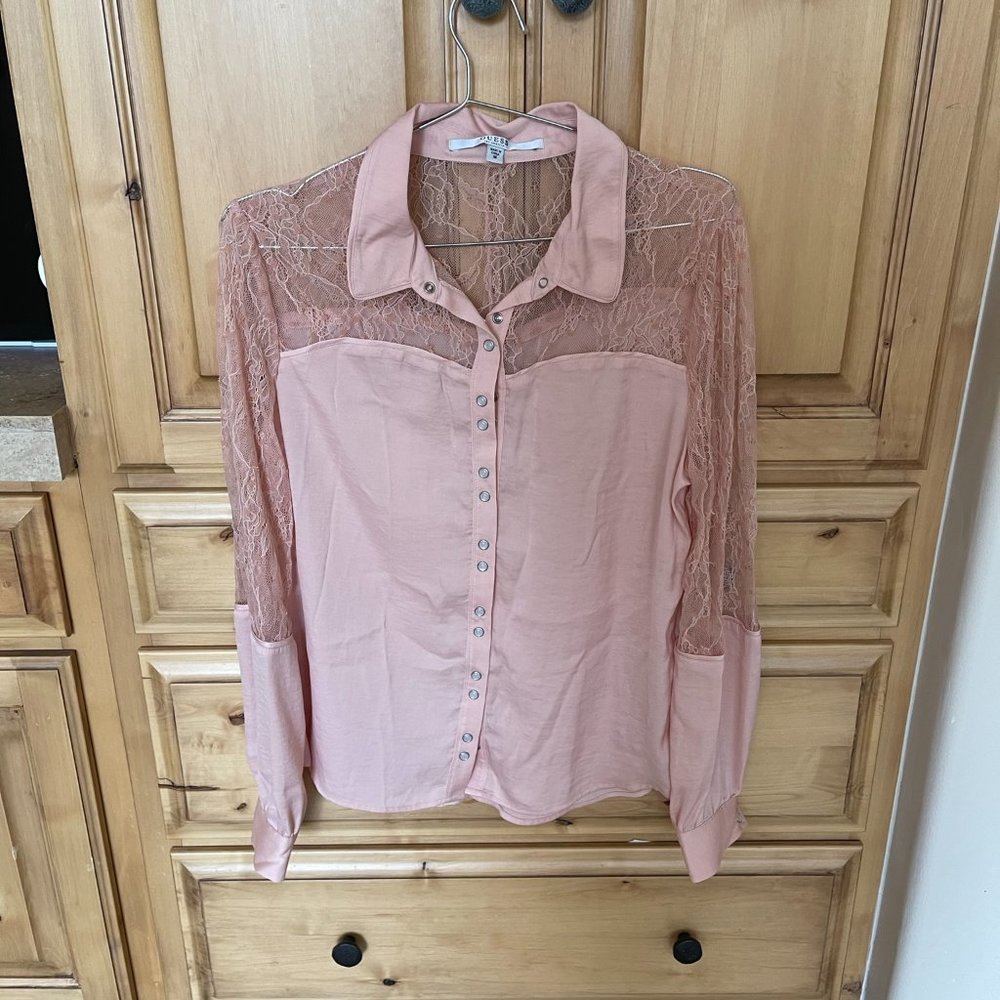 Guess Lace Pink Long Sleeve Top in size Medium